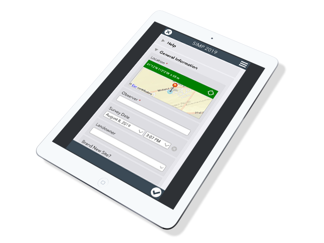 iPad with SIMP 2019 monitoring form open on screen